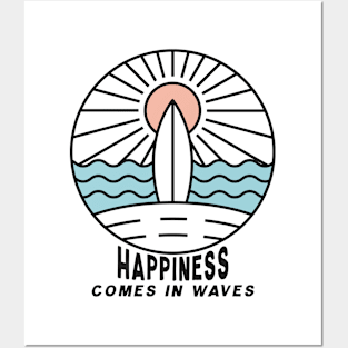 Summer Vibes Happiness Comes In Waves Surfer Posters and Art